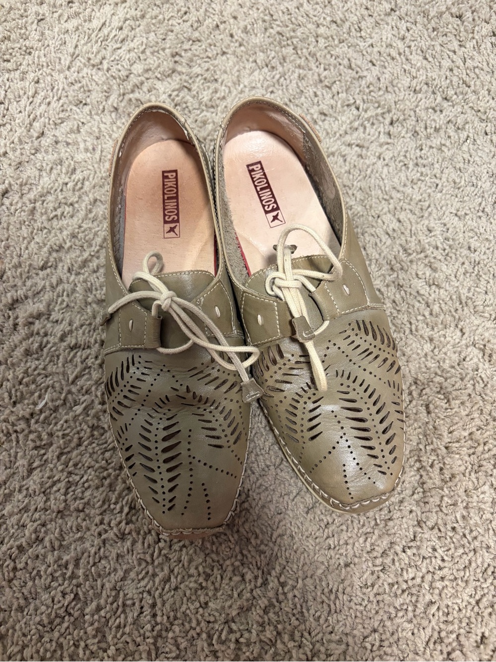 PIKOLINOS Olive Leather Lace-Up Flats